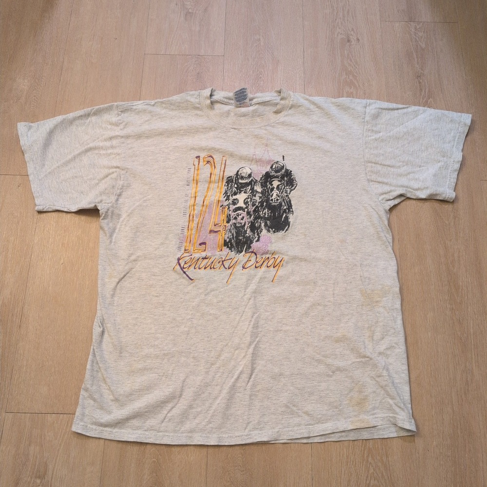 VTG 1997 Kentucky Derby Adult XL Shirt Horse Racing Art Grunge Distressed 90s